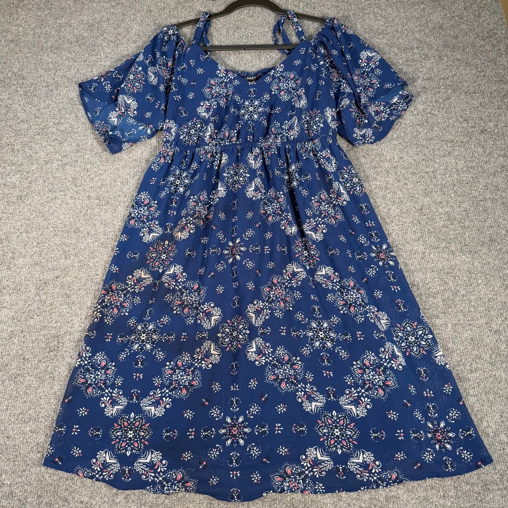 Torrid Navy Blue Medallion Chiffon Cold Shoulder Midi Dress 00 10958972 #4458